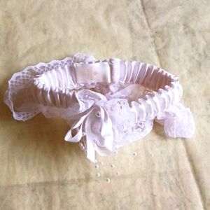 Vintage Victoria Secret Wedding Garter,white lace w/tulle & pearls design,& lace